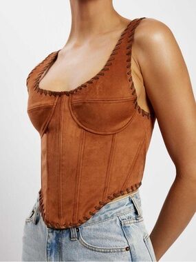 Meshki Audrey Faux Suede Corset Top Festival Bohemian NWT Size XL